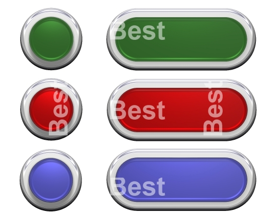 Set of shiny, rectangle buttons isolated on white. 