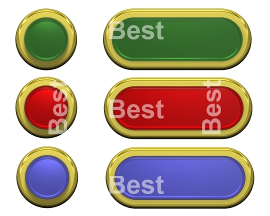 Set of shiny, rectangle buttons isolated on white. 