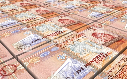 Seychelles rupee bills stacks background
