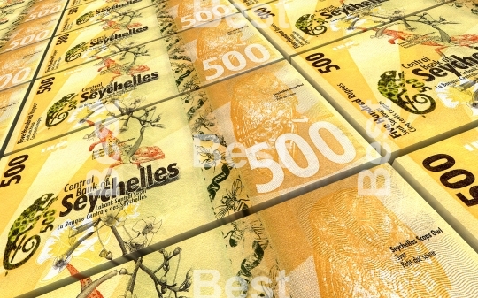 Seychelles rupee bills stacks background