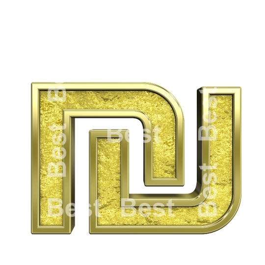 Sheqel sign from gold cast alphabet set
