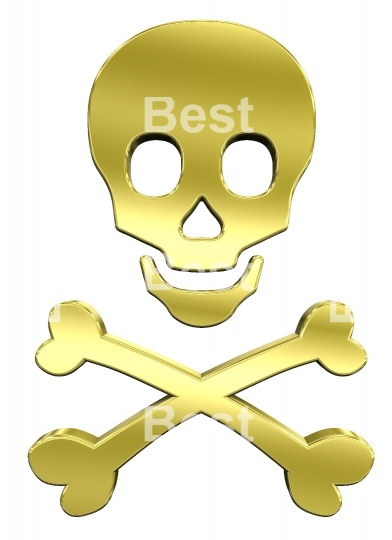 Shiny gold skull and crossbones isolated on white.