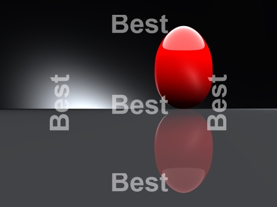 Shiny red egg on black background
