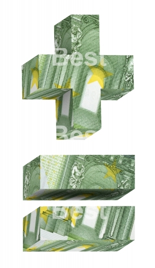 Signs from euro bill alphabet set isolated over white.