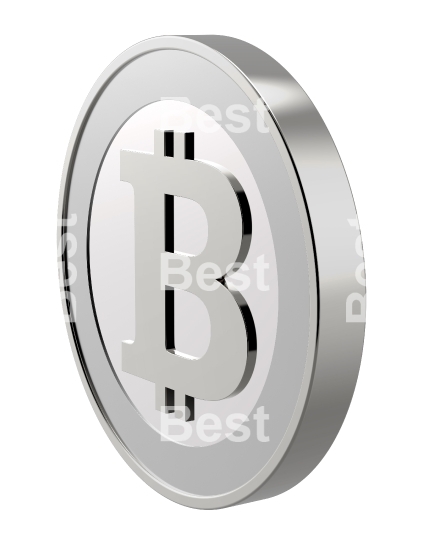 Silver bitcoin isolated on white