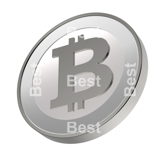 Silver bitcoin isolated on white