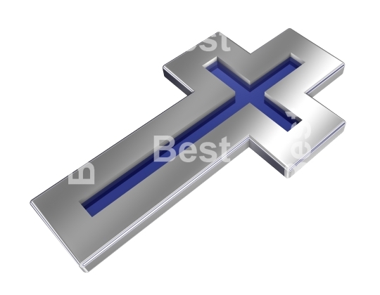 Silver Christian cross isolated on white. 