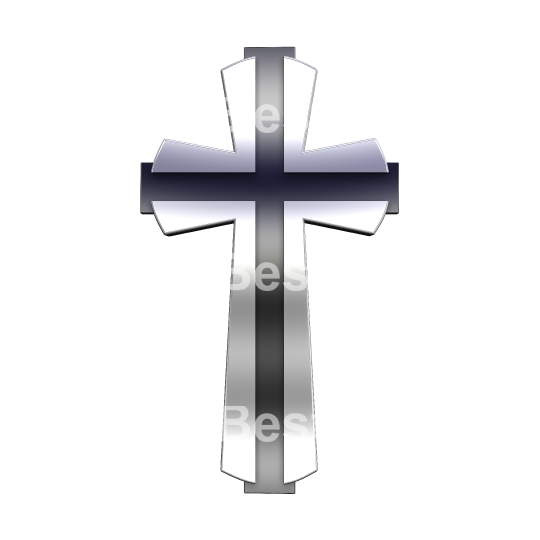 Silver Christian cross isolated on white. 