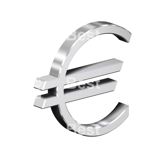 Silver Euro sign isolated on white. 