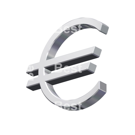 Silver Euro sign isolated on white. 