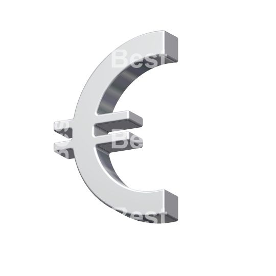Silver Euro sign isolated on white. 