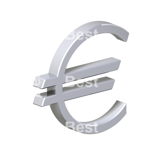Silver Euro sign isolated on white. 