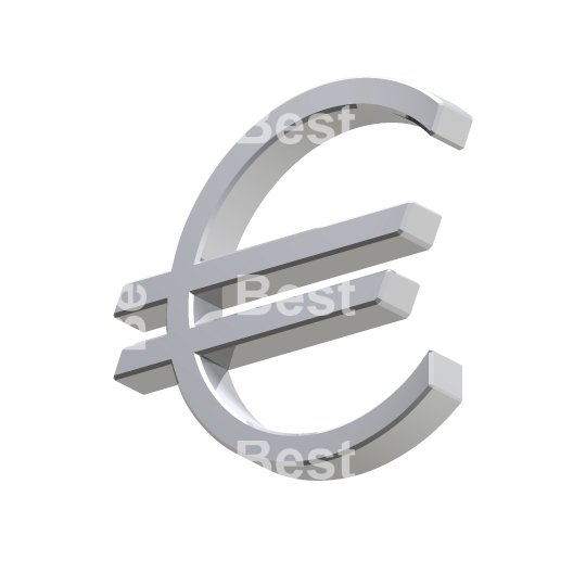 Silver Euro sign isolated on white. 