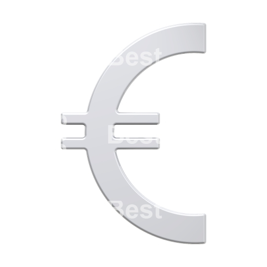 Silver Euro sign isolated on white. 