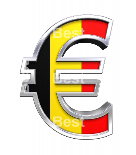 Silver Euro sign with Belgian flag isolated on white