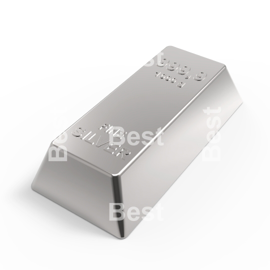 Silver ingot isolated on white.