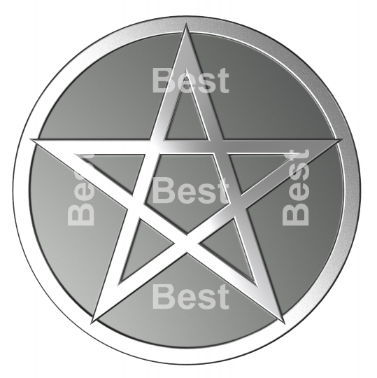 Silver pentagram isolated on white.