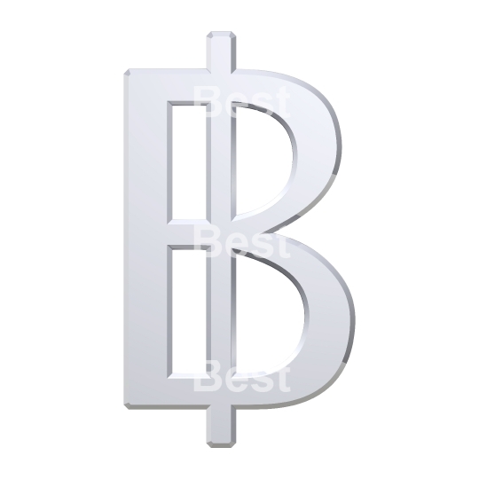 Silver Thai baht sign isolated on white. 