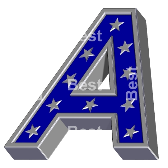 Silver-blue letter with stars isolated on white