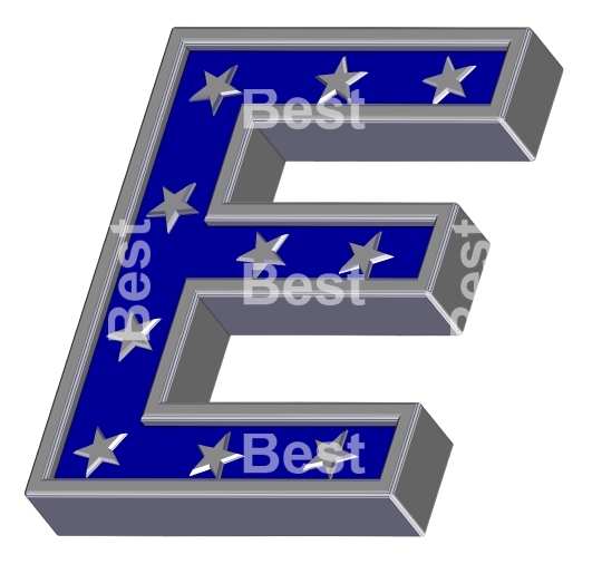 Silver-blue letter with stars isolated on white