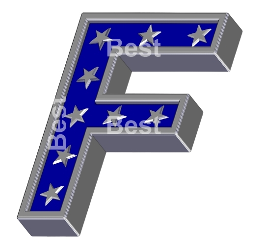 Silver-blue letter with stars isolated on white