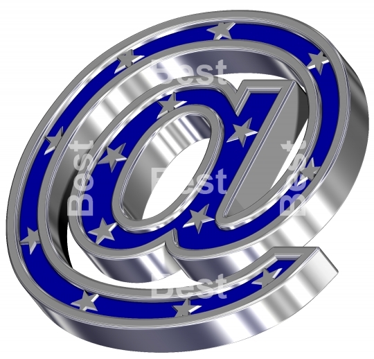 Silver-blue mail sign with stars isolated on white