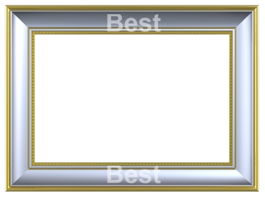 Silver-gold rectangular frame isolated on white background. 