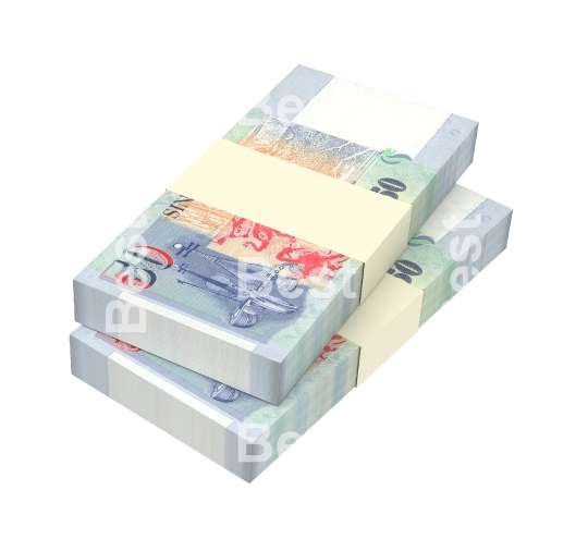 Singaporean dollar bills isolated on white background