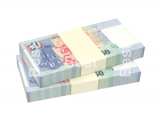 Singaporean dollar bills isolated on white background
