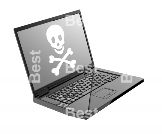 Skull and crossbones on the laptop screen.