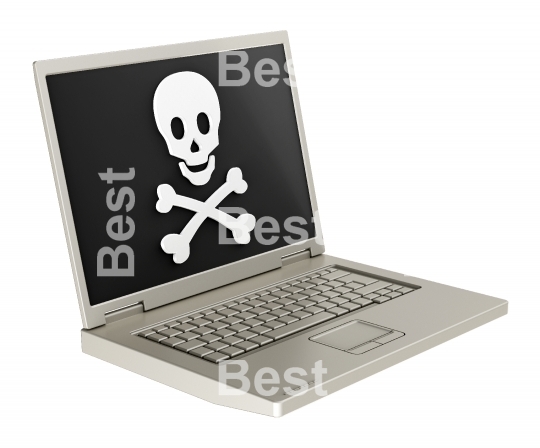 Skull and crossbones on the laptop screen.