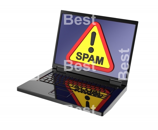 Spam warning sign on laptop screen.