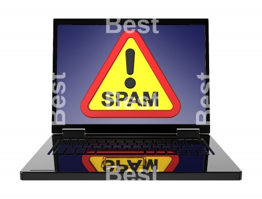 Spam warning sign on laptop screen.