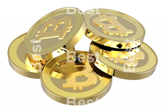 Stack of bitcoins isolated on white. 
