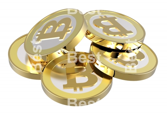 Stack of bitcoins isolated on white.