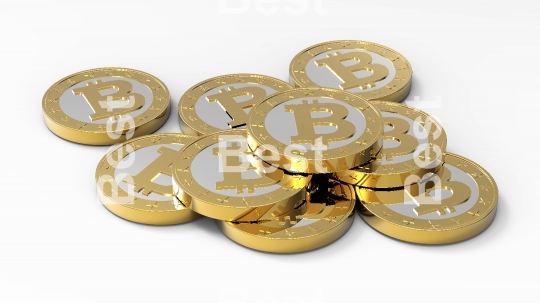 Stack of bitcoins isolated on white. 3D illustration.