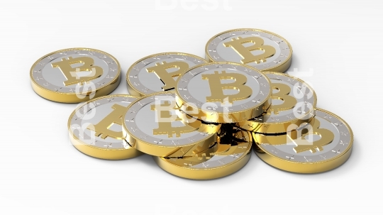 Stack of bitcoins isolated on white. 3D illustration.