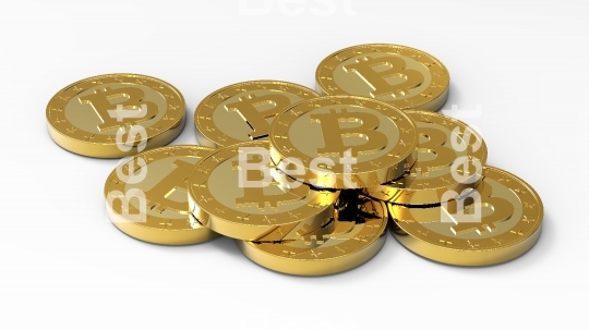 Stack of bitcoins isolated on white. 3D illustration.