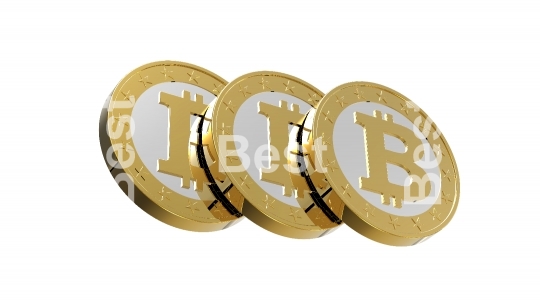 Stack of bitcoins isolated on white. 3D illustration.