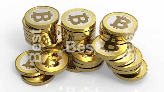 Stack of bitcoins isolated on white. 3D illustration.