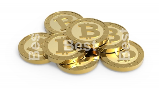 Stack of bitcoins isolated on white. 3D illustration.