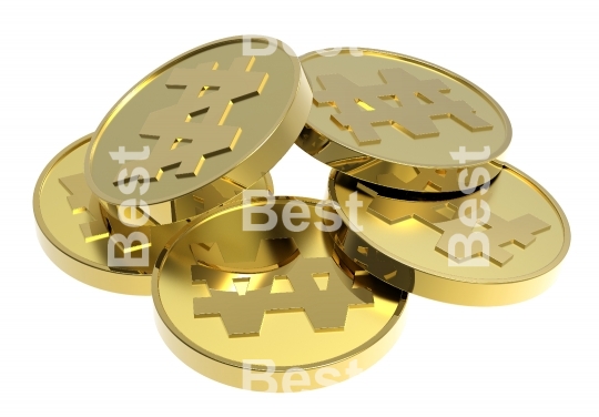 Stacks of gold coins isolated on a white background. 
