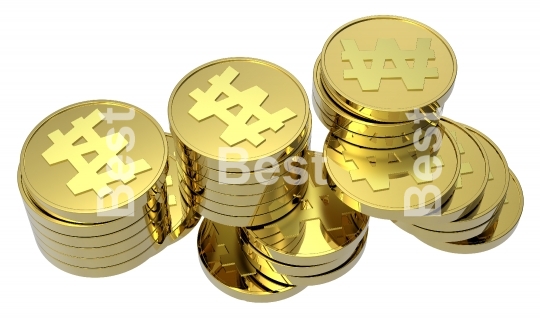 Stacks of gold coins isolated on a white background. 