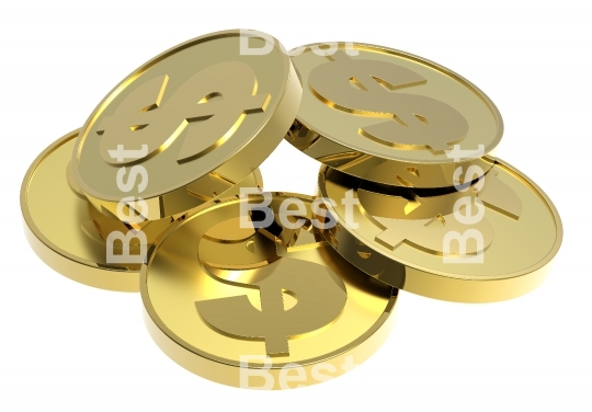Stacks of gold coins isolated on a white background.