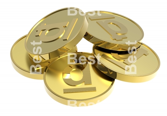Stacks of gold coins isolated on a white background.