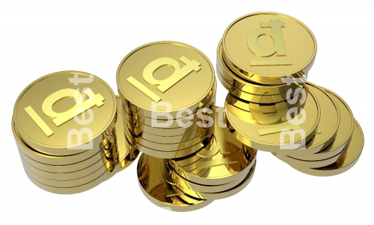 Stacks of gold coins isolated on a white background.