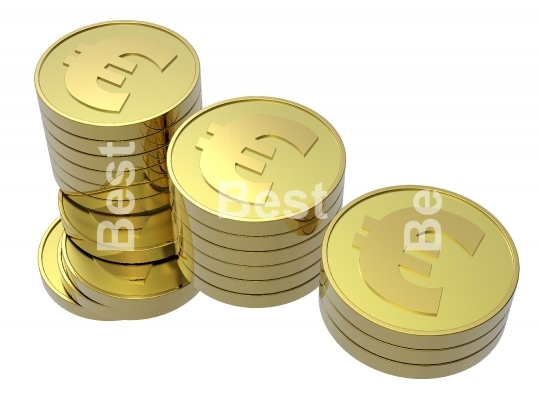 Stacks of gold coins isolated on a white background