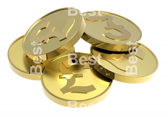 Stacks of gold coins isolated on a white background