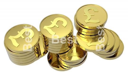 Stacks of gold coins isolated on a white background