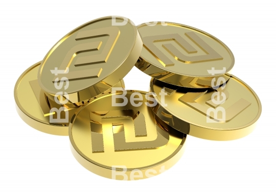 Stacks of gold coins isolated on a white background.